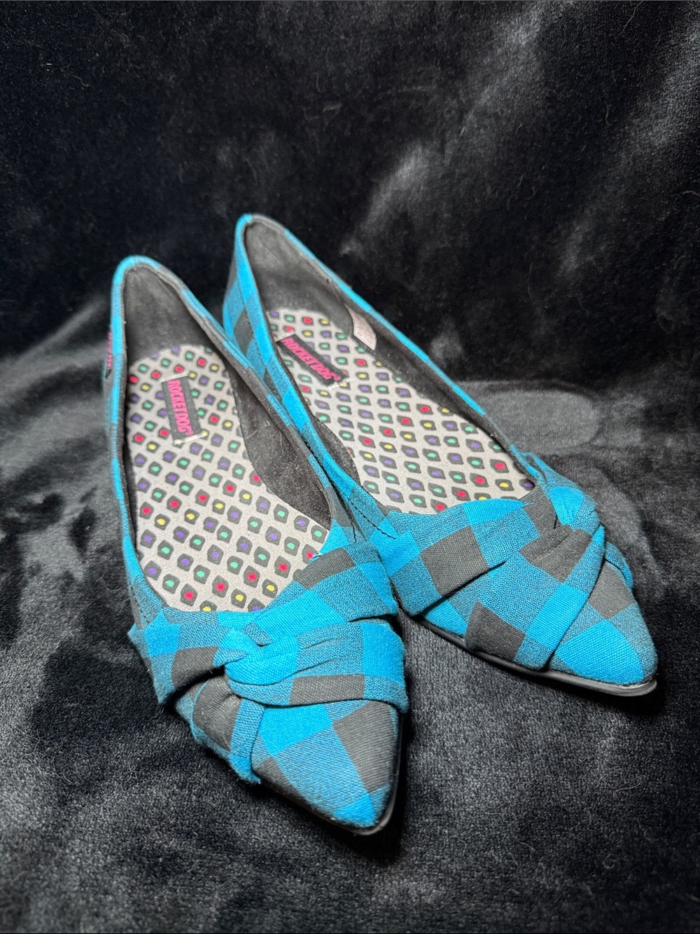Rocket Dog Blue & Black Buffalo Plaid Pointed Flats SZ 10